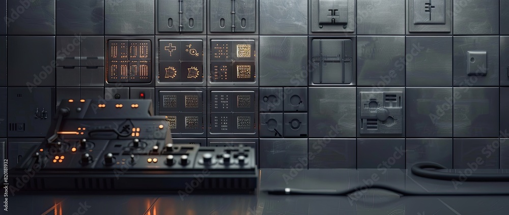 Intricate industrial control panel surrounded by a network of pipes. Intricate industrial control panel surrounded by a network of pipes.