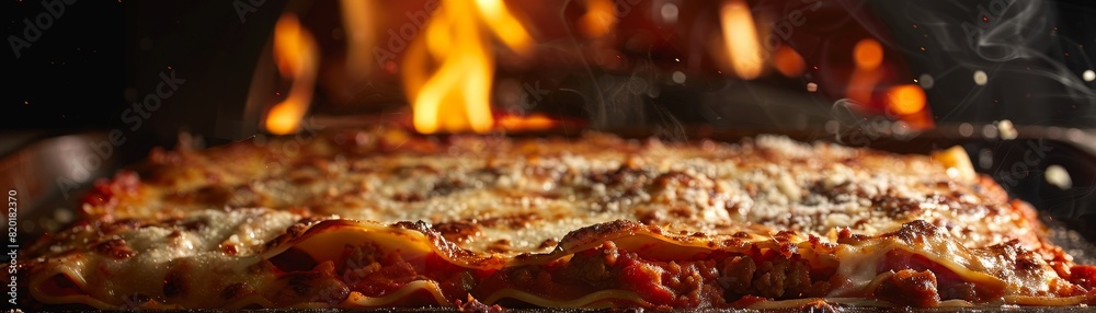 Lasagna, layers of pasta, cheese, and meat sauce, bubbling hot, rustic Italian kitchen setting Lasagna, layers of pasta, cheese, and meat sauce, bubbling hot, rustic Italian kitchen setting