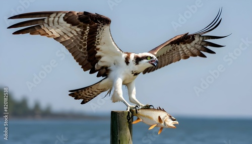 A fierce icon of an osprey with a fish in its talo upscaled_7 photo