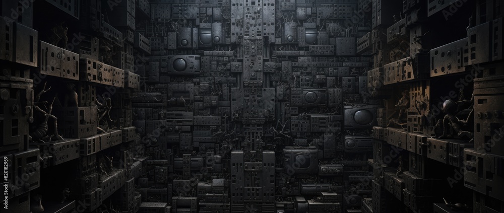Dark Industrial Panel with Complex Wiring. Dark Industrial Panel with Complex Wiring.