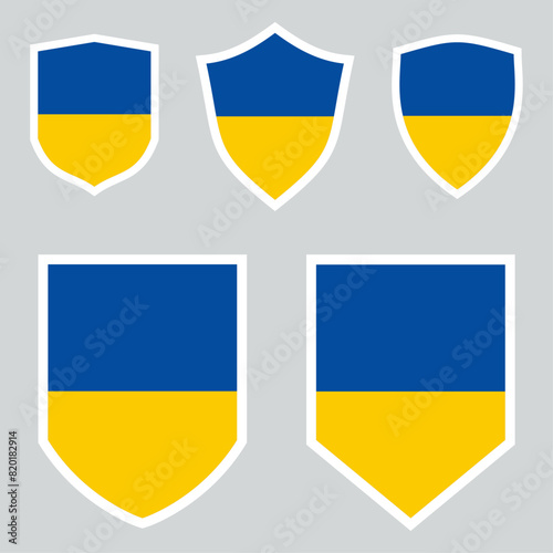 Set of Ukraine Flag in Shield Shape Frame