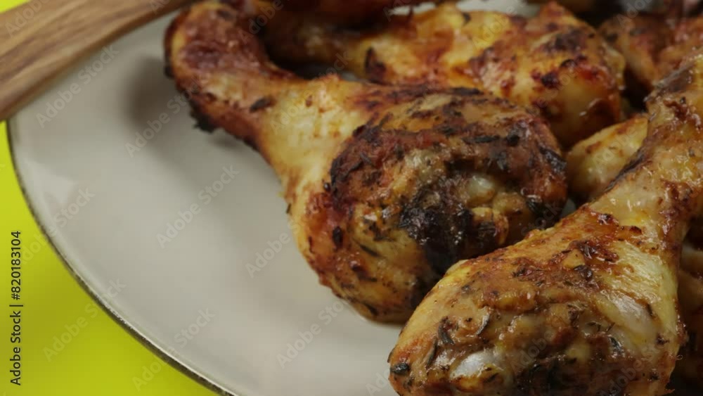 morceaux de poulet marinés, en gros plan, dans une assiette	