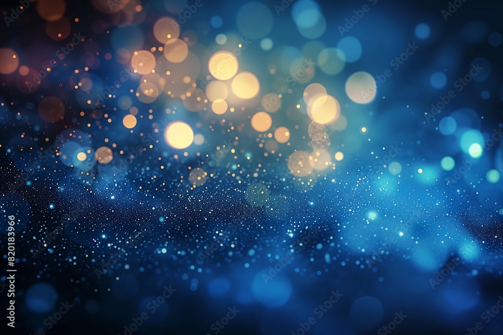 closeup blue yellow background small dots color gold sparkling dew beams saturday night fever flowing creek front patent registry glittering ornaments wearing dress stars
