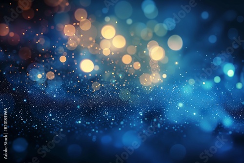 closeup blue yellow background small dots color gold sparkling dew beams saturday night fever flowing creek front patent registry glittering ornaments wearing dress stars photo