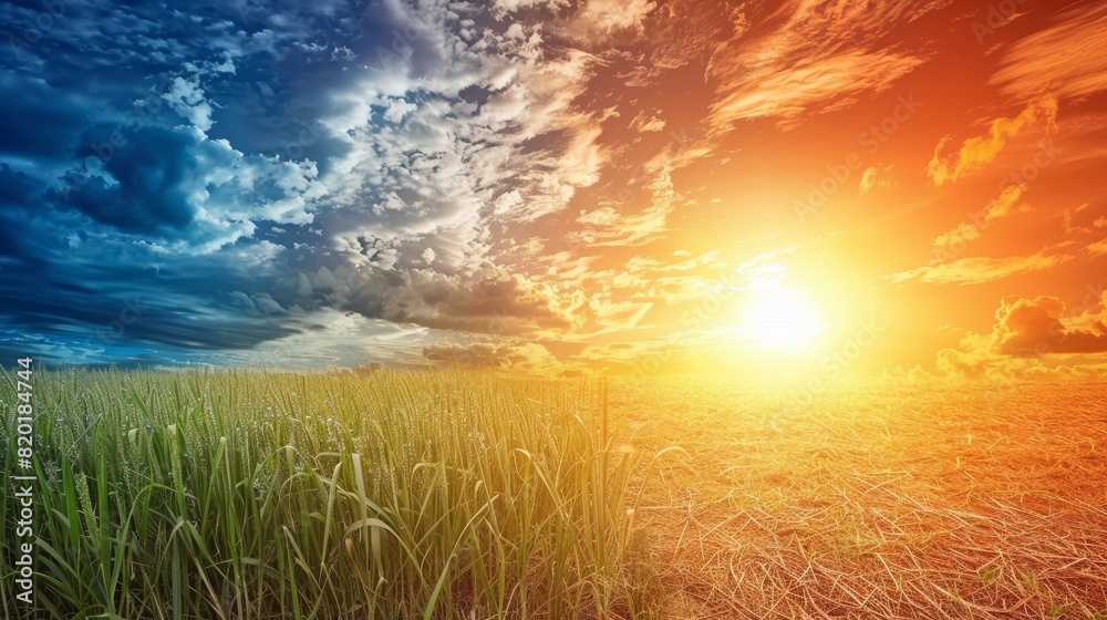 A desolate desert landscape with a sun setting in the background A desolate desert landscape with a sun setting in the background