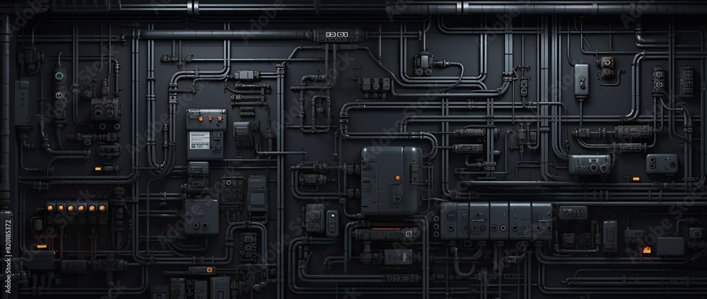 Fototapeta premium A complex control panel integrated within an industrial piping system.