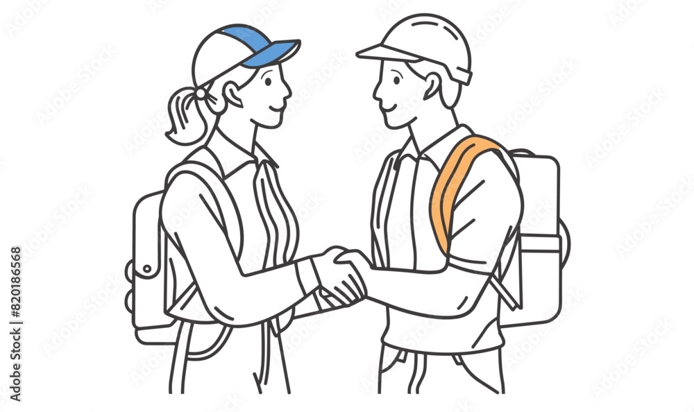 Business people shaking hands doodle style minimal color fill, partnership, agreement, collaboration, handshake, teamwork, cartoon, character, drawing, line art vector illustration, minimal color 