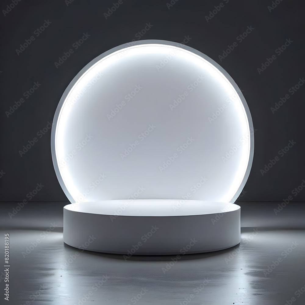 White round podium in dark room, 3d rendering. Computer digital drawing. White round podium in dark room, 3d rendering. Computer digital drawing.