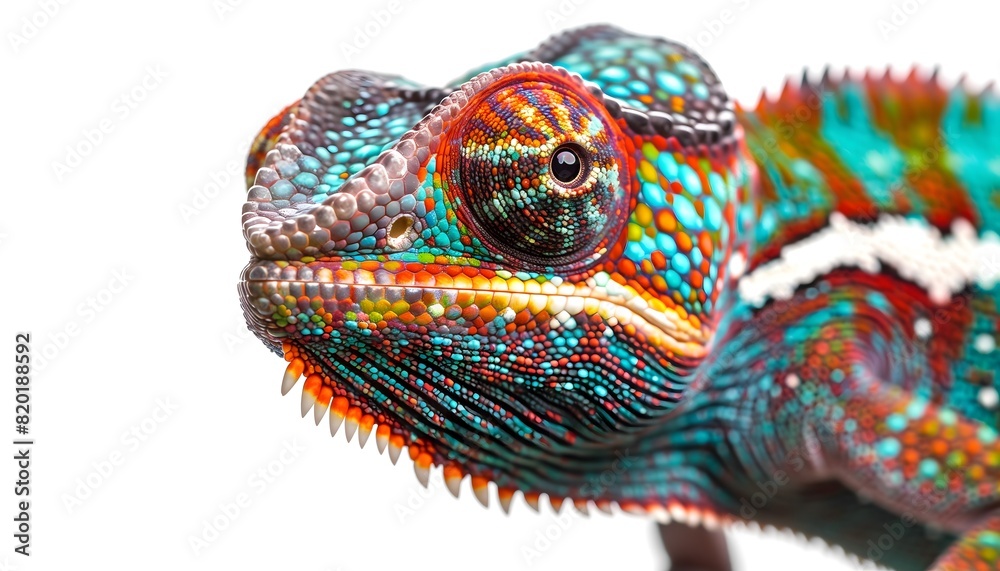 Detailed Close-Up of a Colorful Chameleon
