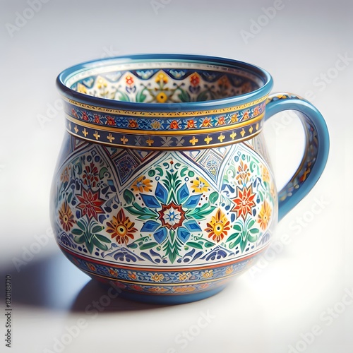 Ceramic mug painted with colorful floral designs