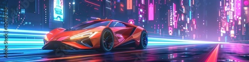 Futuristic Car with Glowing Neon Lights Radiating a Vibe in D