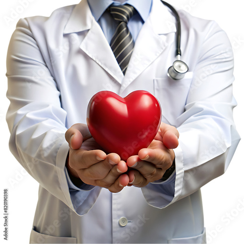 doctor hand holding heart model transparent background