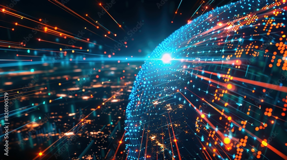 The digital globe spins out of control, global network and connectivity across Earth. Data transfer occurs at breakneck speeds, fueling a frenzy of business transactions The digital globe spins out of control, global network and connectivity across Earth. Data transfer occurs at breakneck speeds, fueling a frenzy of business transactions