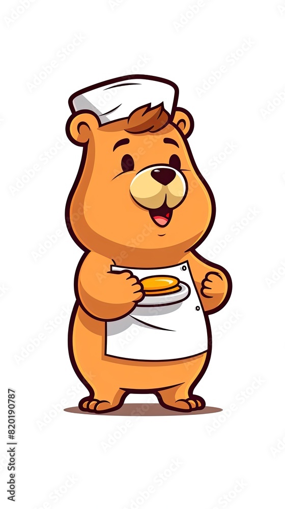 Capybara chef in white chef's hat and apron, creative idea for cooking business, restaurants and cafes Capybara chef in white chef's hat and apron, creative idea for cooking business, restaurants and cafes