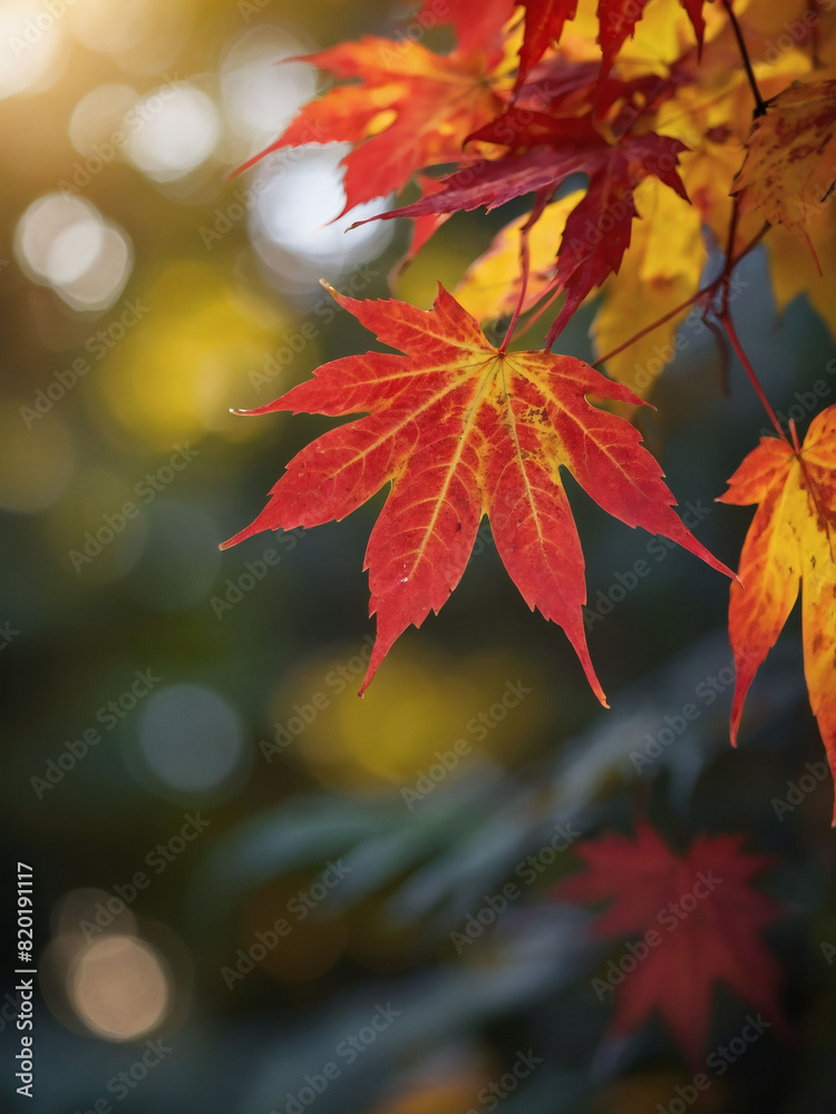 Red and yellow maple leaves with soft light and bokeh background for an end-of-year web banner. Red and yellow maple leaves with soft light and bokeh background for an end-of-year web banner.