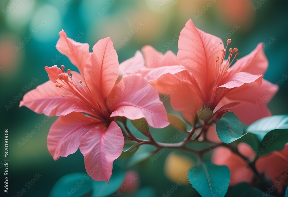 Fototapeta premium Bougainvillea flower closeup Realistic Light with summer season flower concept