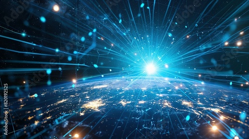 The digital globe spins out of control, global network and connectivity across Earth. Data transfer occurs at breakneck speeds, fueling a frenzy of business transactions photo