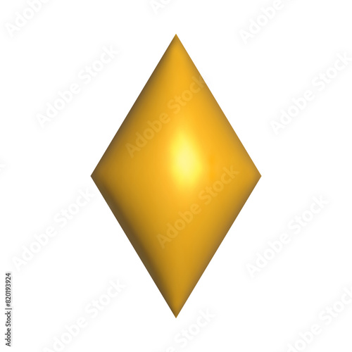 Realistic 3D yellow rhomb. Inflated 3D element with the plasticine effect.