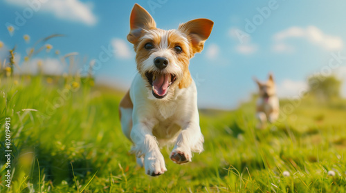 Photo of Energetic Dog Running in Grass