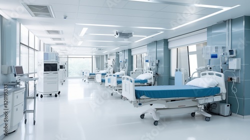 Modern  Well-Equipped Intensive Care Unit in Hospital
