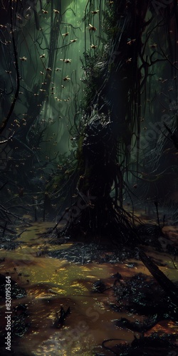 large tree middle swamp chasm filth grim entertainment forest buttress roots nick land vines