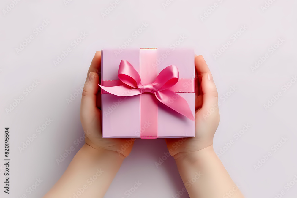 Tender Pink Gift Box in Hands. Soft hands delicately holding a pink gift box with a vibrant satin ribbon, perfectly isolated on a white background, ideal for Valentine's Day and Mother's Day.
Tender Pink Gift Box in Hands. Soft hands delicately holding a pink gift box with a vibrant satin ribbon, perfectly isolated on a white background, ideal for Valentine's Day and Mother's Day.