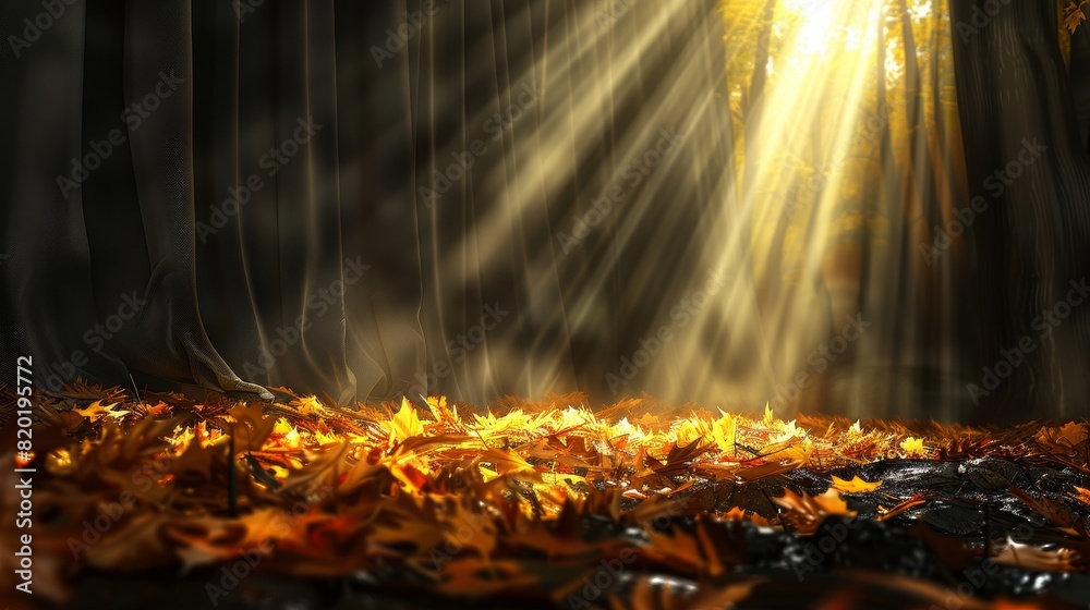 Sunlight Streaming Through Autumn Forest Sunlight Streaming Through Autumn Forest