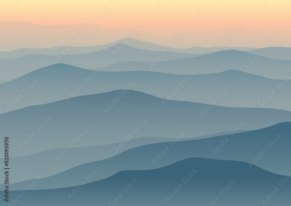 Vector mountain landscape at sunset in stylized technique Vector mountain landscape at sunset in stylized technique