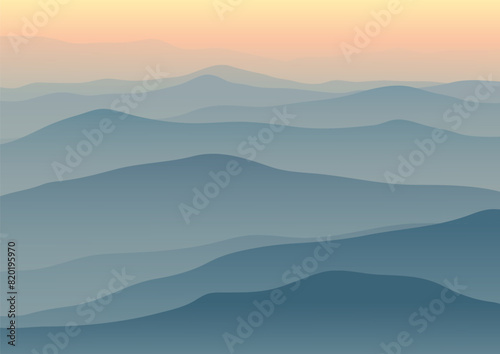 Vector mountain landscape at sunset in stylized technique
