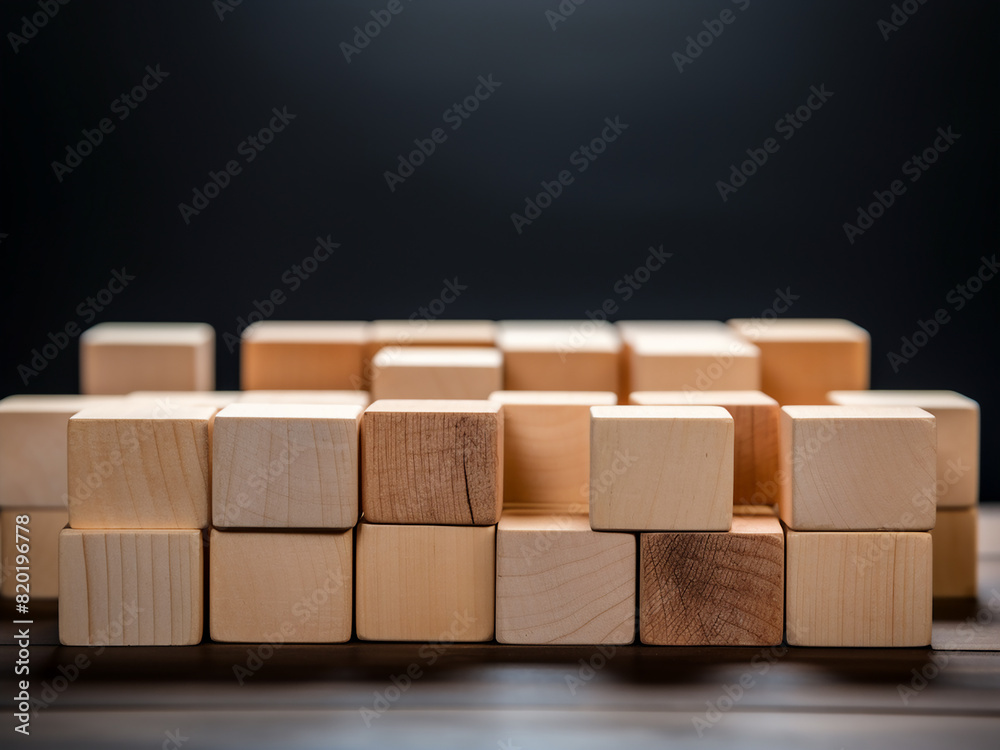 In an office setting, wooden blocks on a desktop signify agility and inclusivity In an office setting, wooden blocks on a desktop signify agility and inclusivity