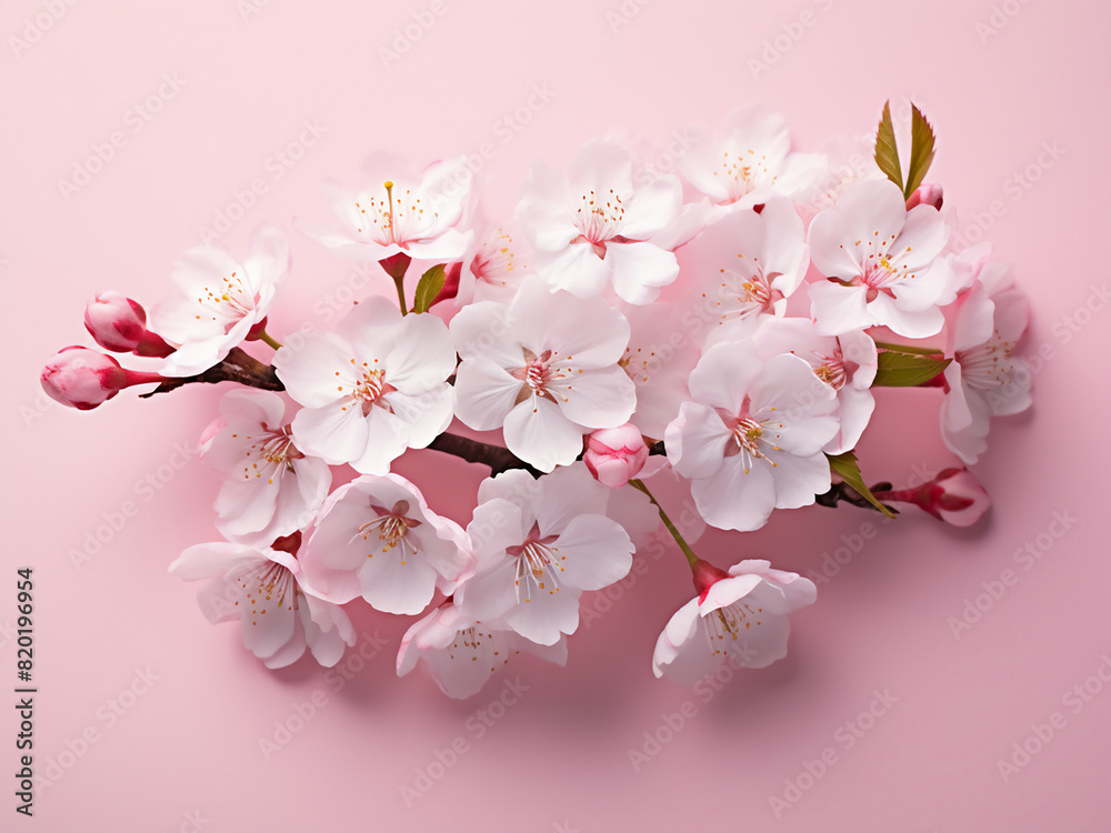 Fototapeta premium Delicate Yoshino cherry blossoms set against a pink backdrop