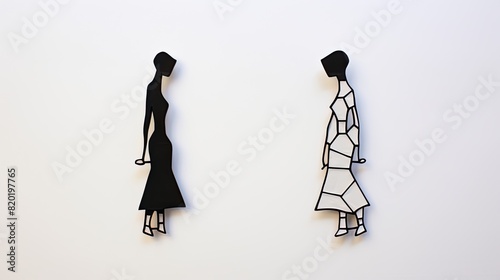 Contours of two women consisting of jigsaw puzzles walking towards each other, reconciliation concept