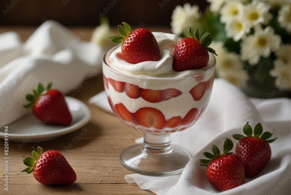 strawberries with cream, still life, dessert strawberries with cream, still life, dessert