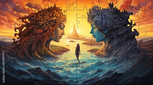 A picture of jigsaw puzzles on the theme of wisdom and femininity