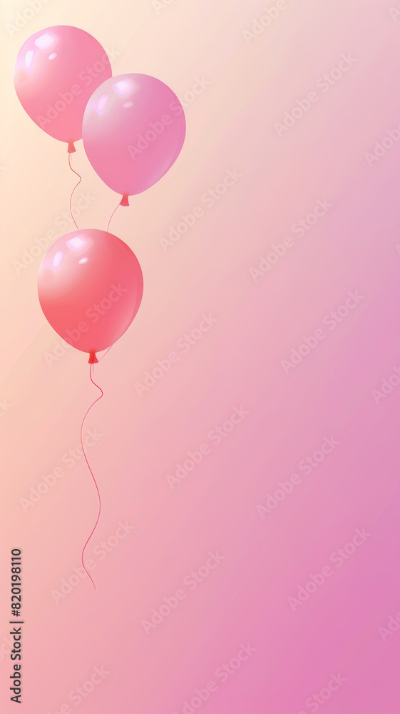Four pink balloons on abstract background - Multiple pink balloons rising against a gradient backdrop invoke celebration and a sense of light-hearted fun