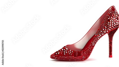 Red heel shoes with rhinestones isolated on white background