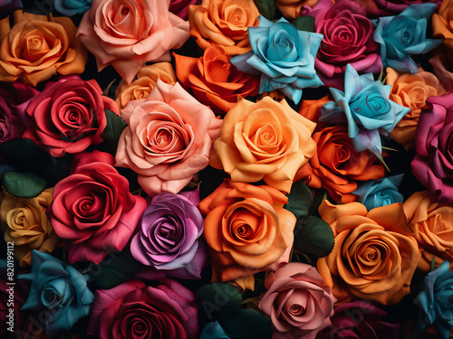 A colorful backdrop sets the stage for a captivating rose bouquet