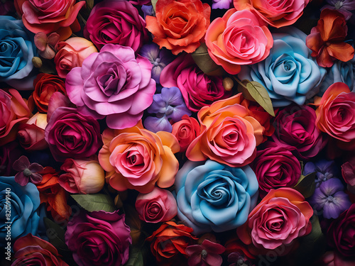Toned floral composition graces a colorful rose bouquet backdrop
