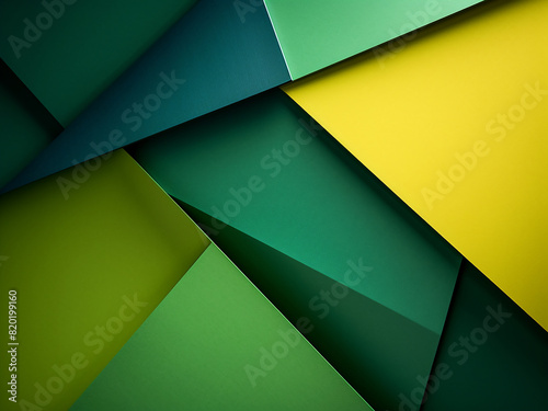 Abstract geometric shapes cast shadows on a vibrant green paper backdrop