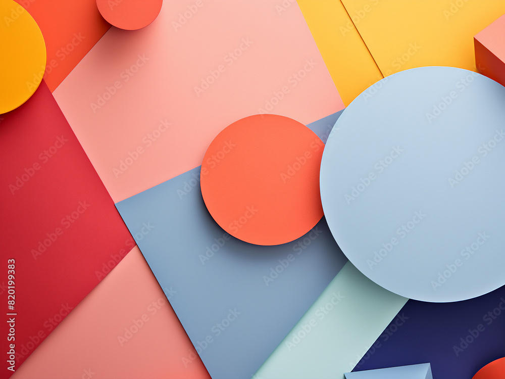 Vibrant pastel hues grace a paper board background with geometric figures Vibrant pastel hues grace a paper board background with geometric figures