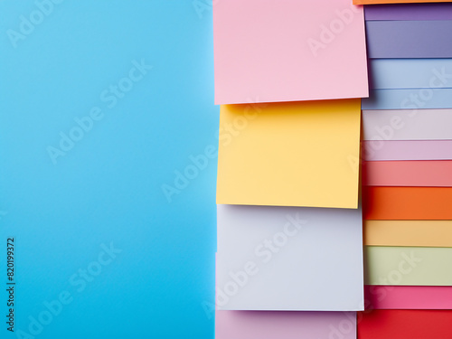 Vibrant notepaper stands out against a colored background