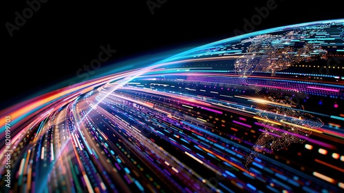 The digital globe spins out of control, global network and connectivity across Earth. Data transfer occurs at breakneck speeds, fueling a frenzy of business transactions