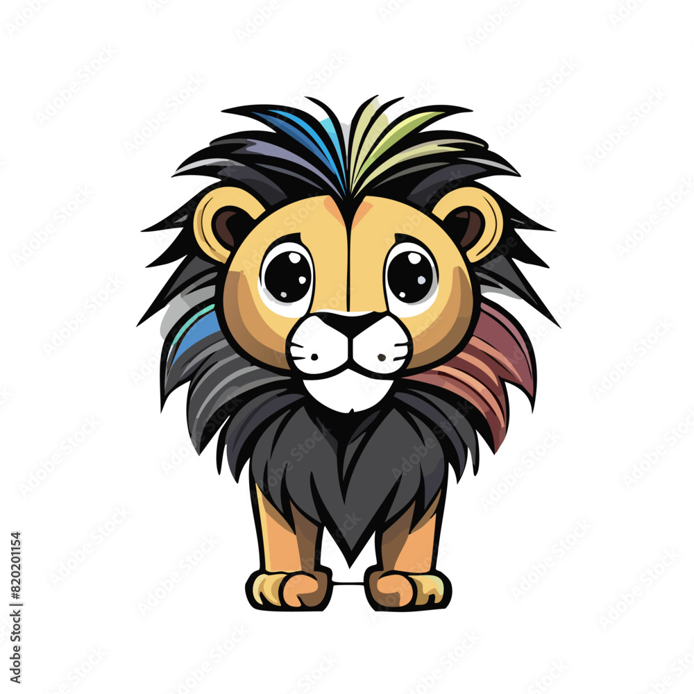 A spotted male lion with colorful fur. A spotted male lion with colorful fur.