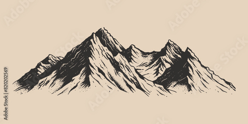 Vintage retro engraving woodcut style sketch draw paint of mountain rock hill peak