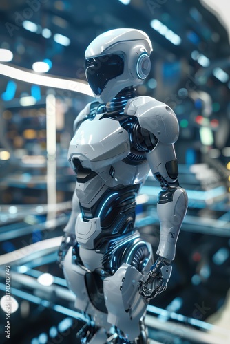 Futuristic robot of the future. Cyberpunk background © Daniil