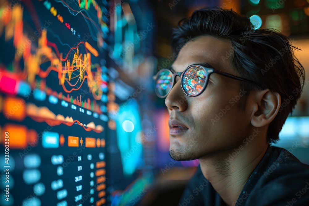 An Asian analyzing stock data An Asian analyzing stock data