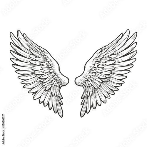 Hand Drawing Feather Engraved Wings Illustration