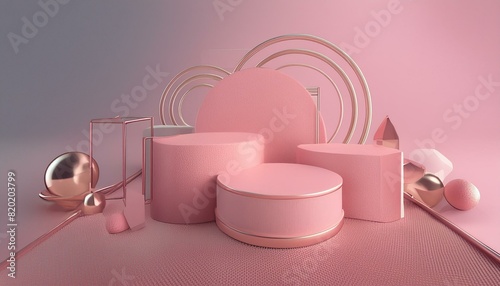 3d pink colour podium