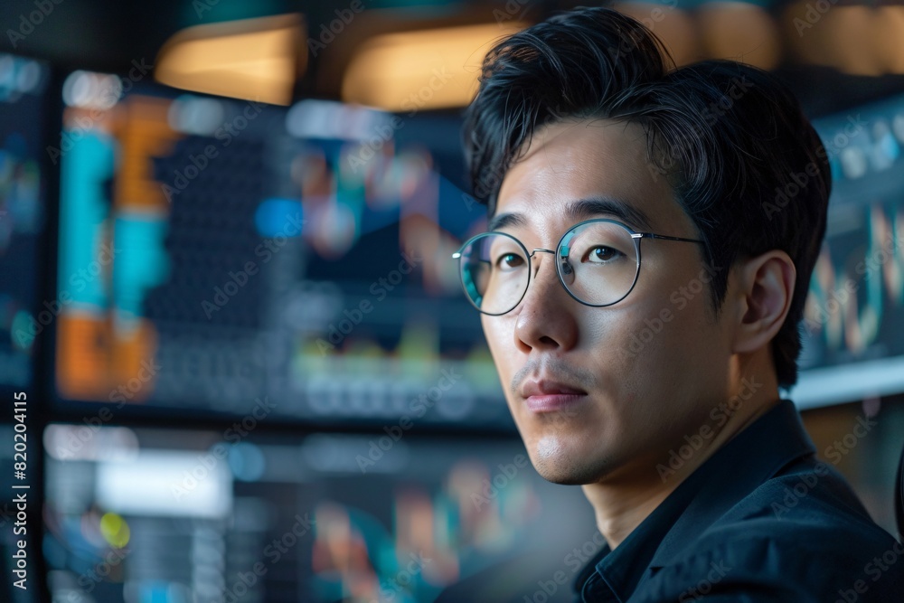 Fototapeta premium An Asian analyzing stock data