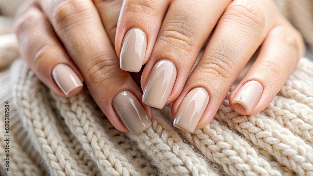 woman hands with elegant neutral colors manicure. Beautiful natural looking gel polish woman hands with elegant neutral colors manicure. Beautiful natural looking gel polish